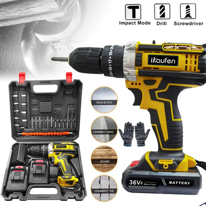 36VF Cordless Drill Driver Set Electric Screwdriver Kit, 2-Speed, 25+1 Torque Setting, LED Light, Power Drill Set With 2 Batteries, 1 Charger, Storage Case J&M Cheap Store