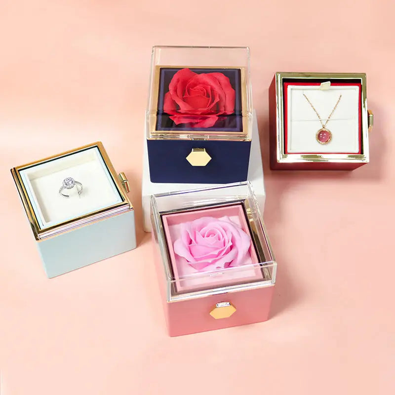 Rotating Soap Flower Rose Gift Box Creative Rotating Rose Jewelry Packaging Box Valentine's Day Gift For Women J&M Cheap Store