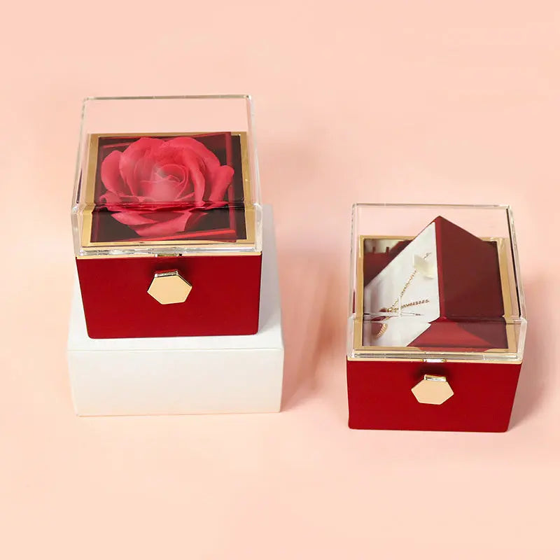 Rotating Soap Flower Rose Gift Box Creative Rotating Rose Jewelry Packaging Box Valentine's Day Gift For Women J&M Cheap Store