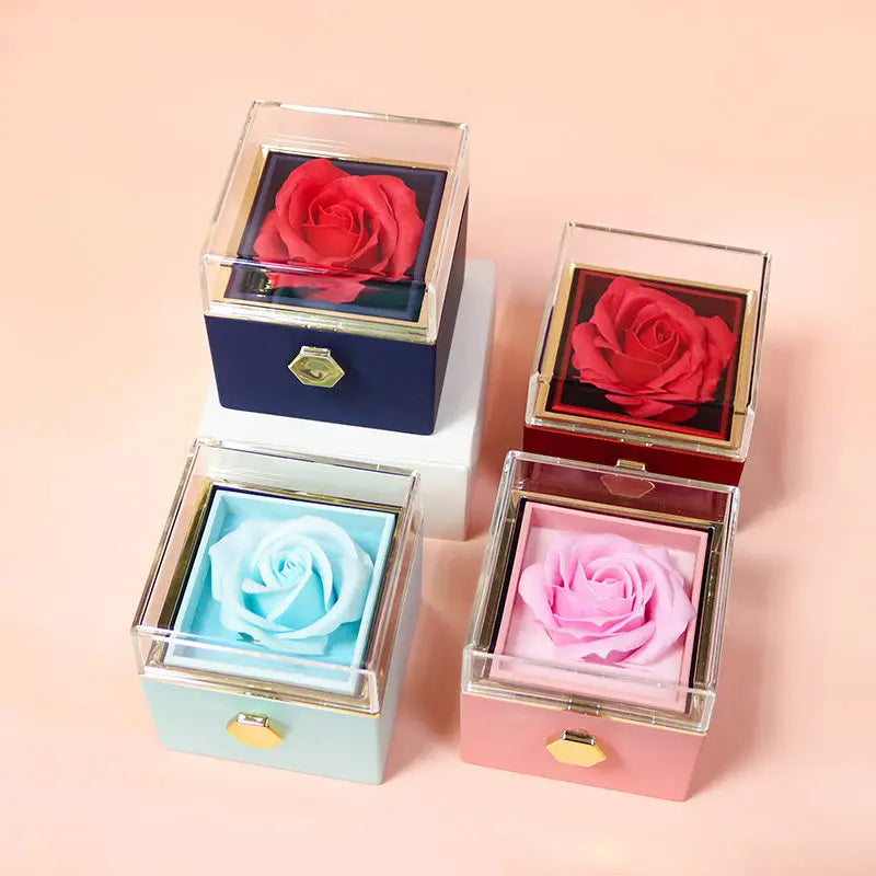 Rotating Soap Flower Rose Gift Box Creative Rotating Rose Jewelry Packaging Box Valentine's Day Gift For Women J&M Cheap Store