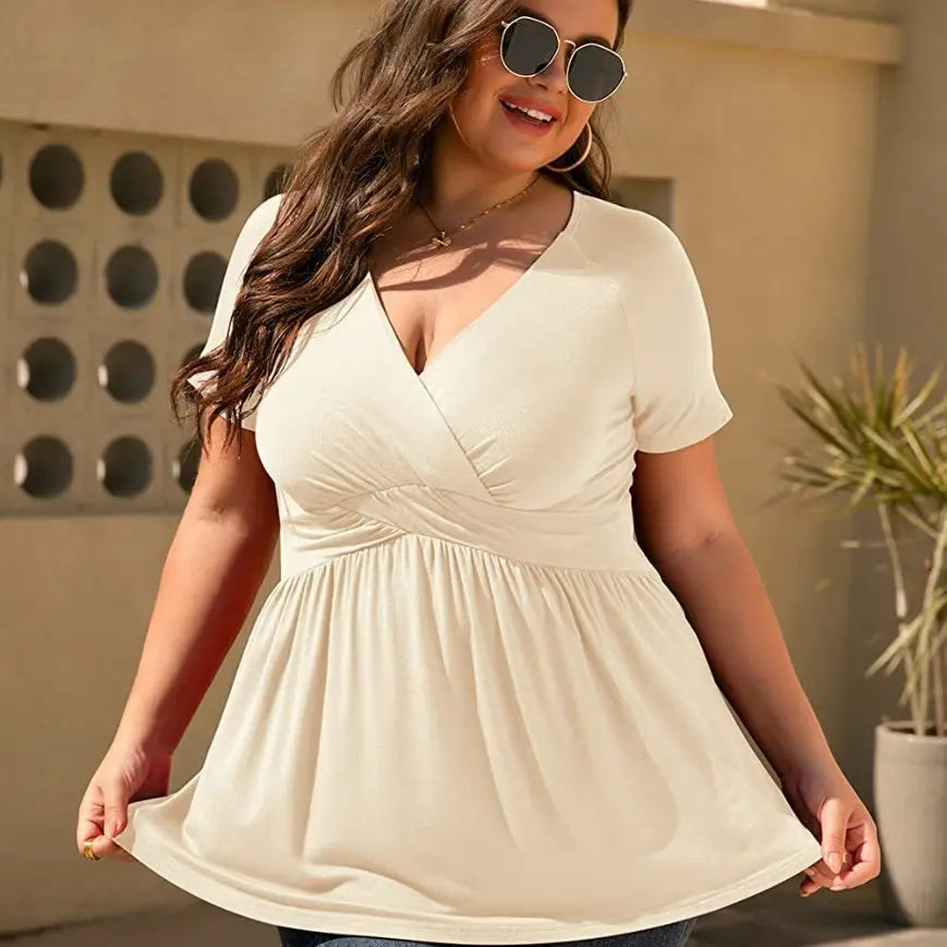 Women's Plus Size T-shirt V-neck Top J&M Cheap Store