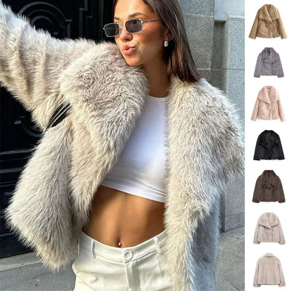 Winter Plush Coat Fashion Thicken Lapel Outwear Casual Long Sleeve Tops Womens Clothing J&M Cheap Store