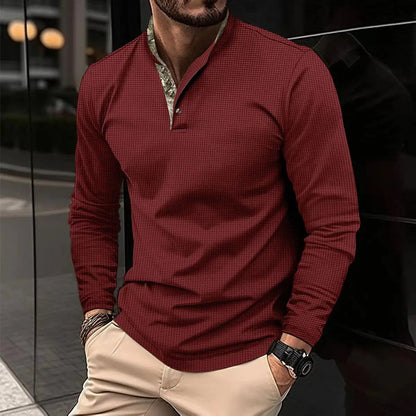 Men's Double Layer Lapel Polo Shirt Fashion Waffle Long-sleeved Tops Clothing J&M Cheap Store