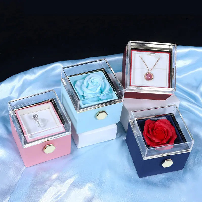 Rotating Soap Flower Rose Gift Box Creative Rotating Rose Jewelry Packaging Box Valentine's Day Gift For Women J&M Cheap Store