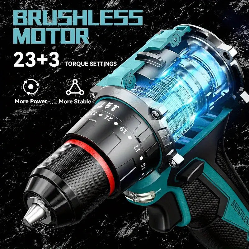 Brushless Cordless Screwdriver Set 21V, Cordless Drill Driver Brushless, Cordless Impact Drill Driver, Cordless Drill Driver Drilling Machine Cordless Drill Screwdriver (55 Nm, 2-Speed Gearbox, 23+3 Steps, 2X 2.0 Ah Batteries J&M Cheap Store