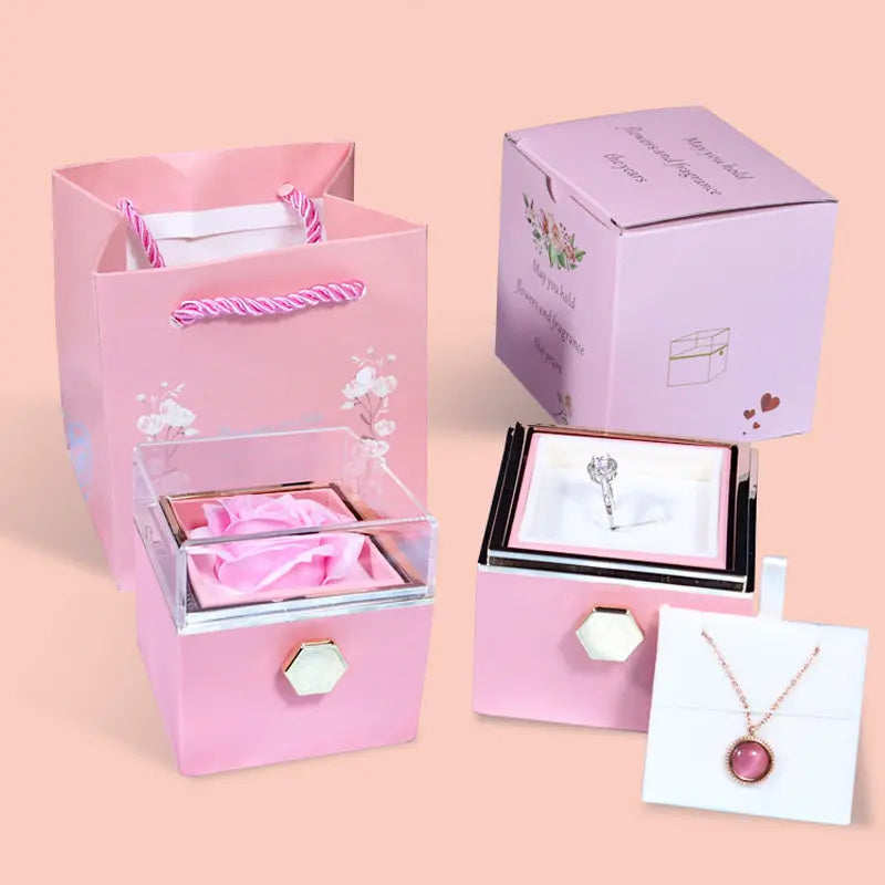 Rotating Soap Flower Rose Gift Box Creative Rotating Rose Jewelry Packaging Box Valentine's Day Gift For Women J&M Cheap Store