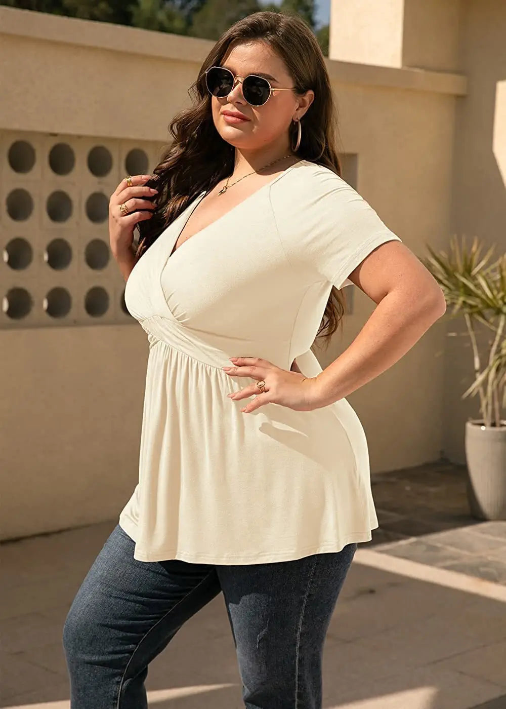 Women's Plus Size T-shirt V-neck Top J&M Cheap Store