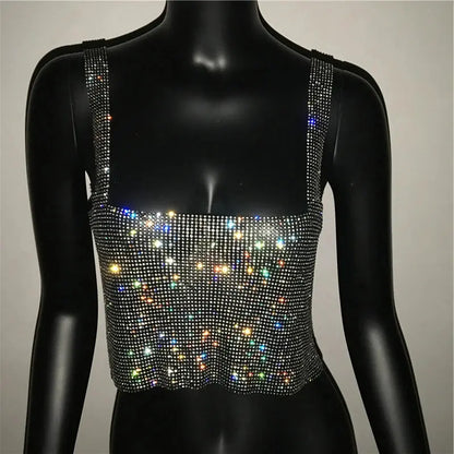 2023 Glitter Nightclub Backless Rhinestone Tank Top Women Sexy Metal Crystal Diamonds Sequined Night Club Party Wear Crop Top J&M Cheap Store