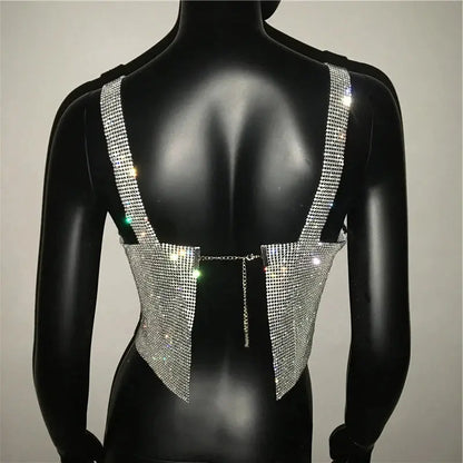 2023 Glitter Nightclub Backless Rhinestone Tank Top Women Sexy Metal Crystal Diamonds Sequined Night Club Party Wear Crop Top J&M Cheap Store