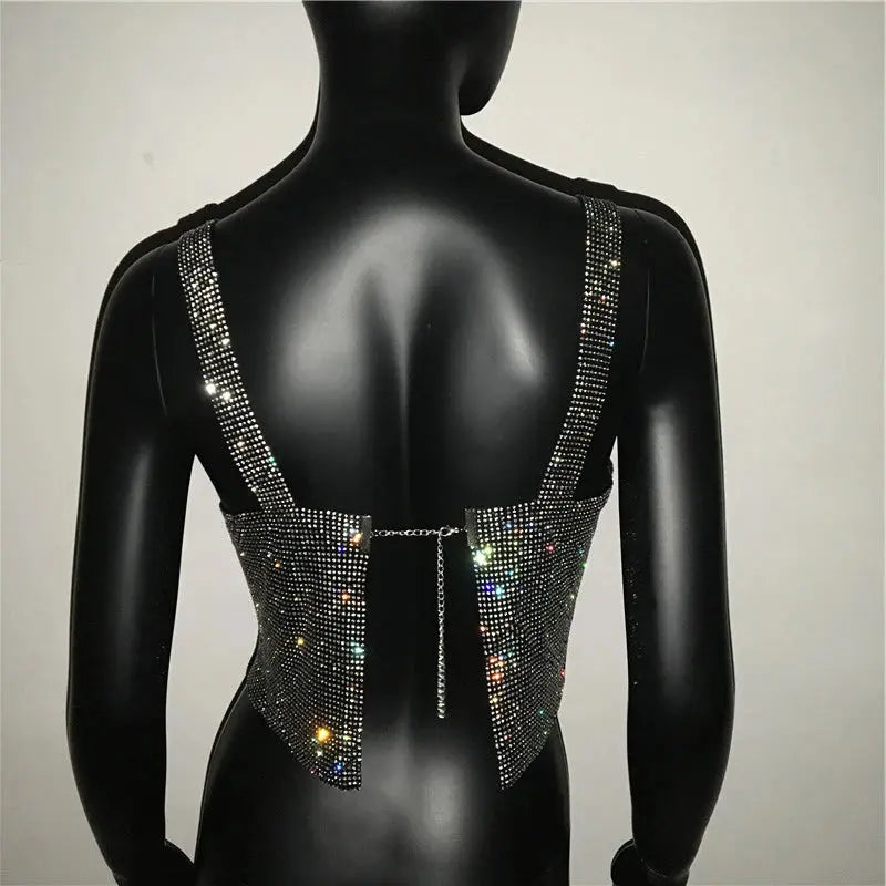 2023 Glitter Nightclub Backless Rhinestone Tank Top Women Sexy Metal Crystal Diamonds Sequined Night Club Party Wear Crop Top J&M Cheap Store