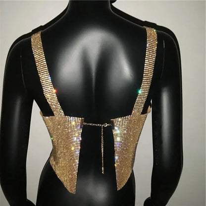 2023 Glitter Nightclub Backless Rhinestone Tank Top Women Sexy Metal Crystal Diamonds Sequined Night Club Party Wear Crop Top J&M Cheap Store