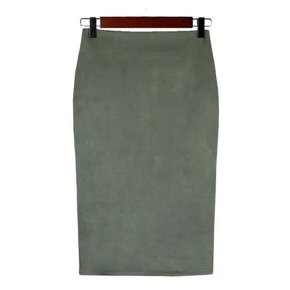 Sexy Multi Color Suede Midi Pencil Skirt Women 2024 Fashion Elastic High Waist Office Lady Bodycon Skirts Saias - J&M Cheap Store