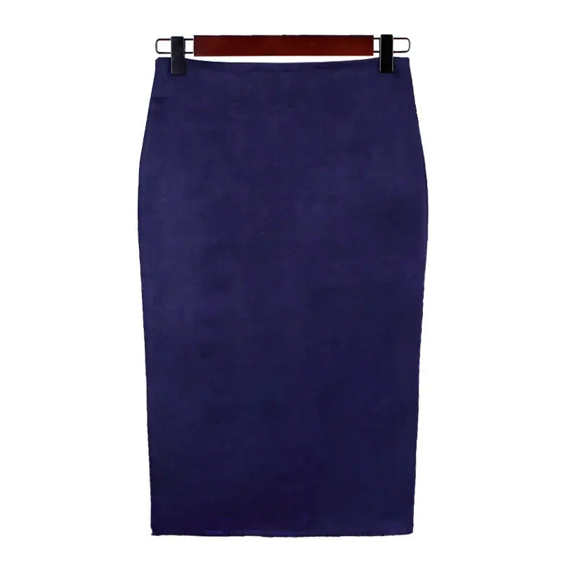 Sexy Multi Color Suede Midi Pencil Skirt Women 2024 Fashion Elastic High Waist Office Lady Bodycon Skirts Saias - J&M Cheap Store