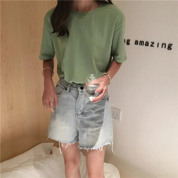 Jielur Tee Shirt Solid Color Basic T Shirt Women Casual O-neck Harajuku Summer Top Korean Hipster White Tshirt S-XL J&M Cheap Store