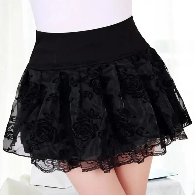 Zuolunouba Summer Slim Preppy Skirt Women Flower Bow Mini Tutu Style Elasticity Lace Skirts Shorts Lady High Waist Student J&M Cheap Store