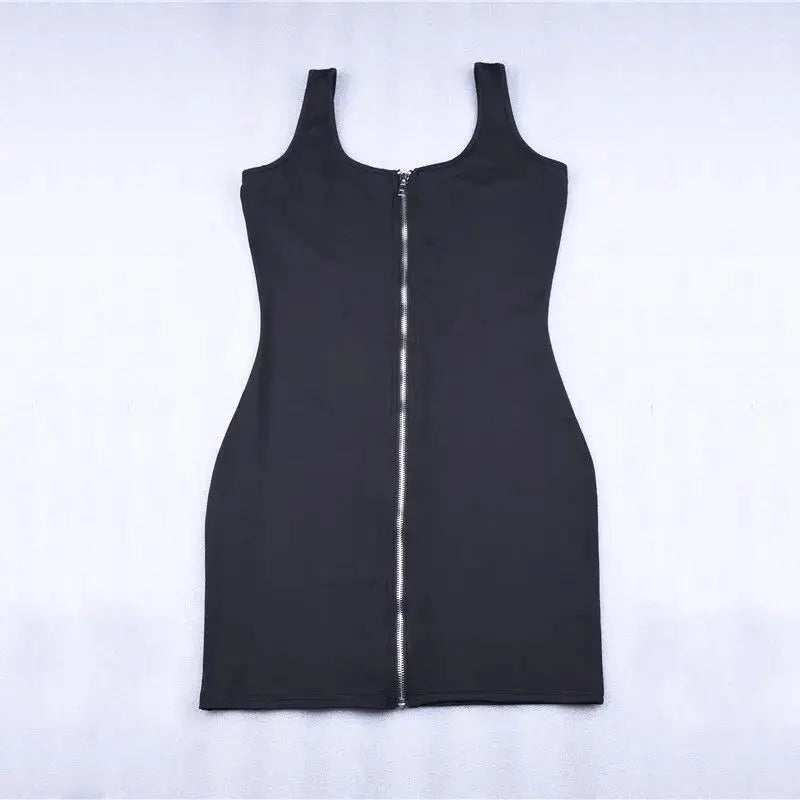 Hugcitar sleeveless V-neck zipper backless sexy bodycon mini dress 2019 summer women fashion black party clothes - J&M Cheap Store