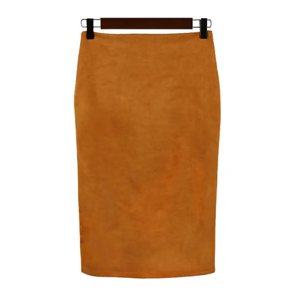 Sexy Multi Color Suede Midi Pencil Skirt Women 2024 Fashion Elastic High Waist Office Lady Bodycon Skirts Saias - J&M Cheap Store