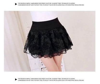 Zuolunouba Summer Slim Preppy Skirt Women Flower Bow Mini Tutu Style Elasticity Lace Skirts Shorts Lady High Waist Student J&M Cheap Store