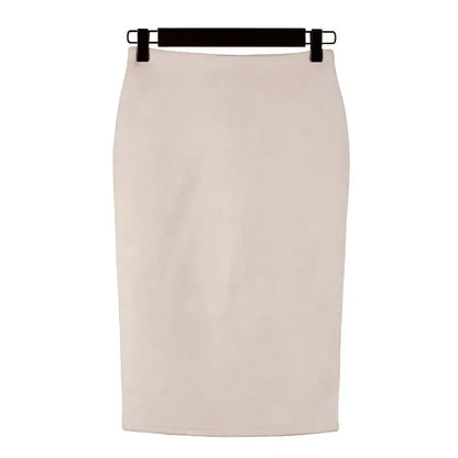 Sexy Multi Color Suede Midi Pencil Skirt Women 2024 Fashion Elastic High Waist Office Lady Bodycon Skirts Saias - J&M Cheap Store