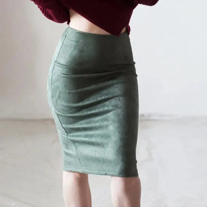 Sexy Multi Color Suede Midi Pencil Skirt Women 2024 Fashion Elastic High Waist Office Lady Bodycon Skirts Saias - J&M Cheap Store