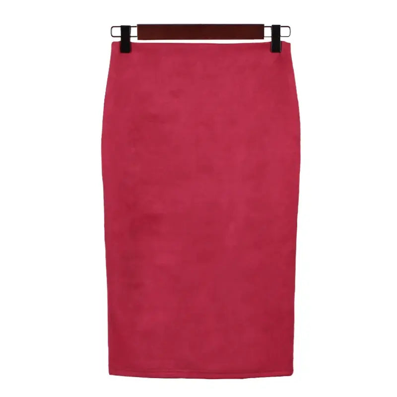 Sexy Multi Color Suede Midi Pencil Skirt Women 2024 Fashion Elastic High Waist Office Lady Bodycon Skirts Saias - J&M Cheap Store