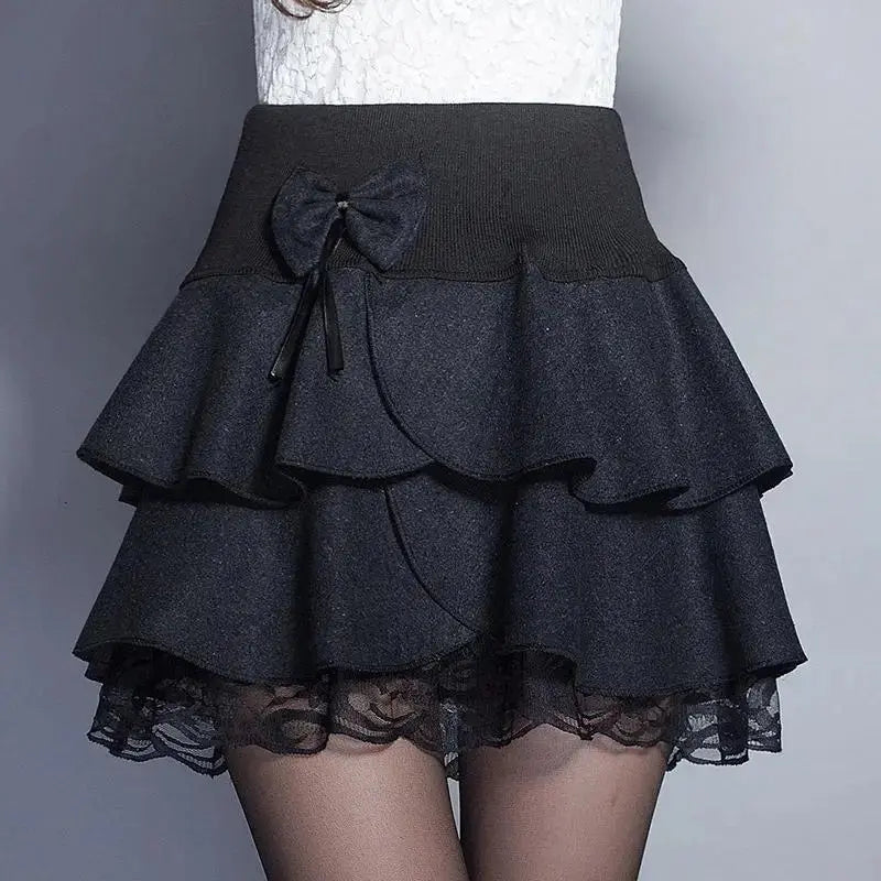 Zuolunouba Summer Slim Preppy Skirt Women Flower Bow Mini Tutu Style Elasticity Lace Skirts Shorts Lady High Waist Student J&M Cheap Store