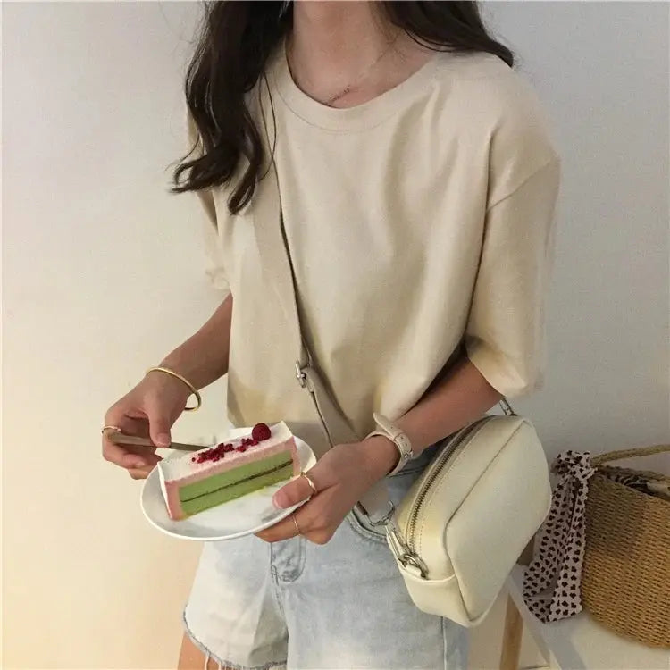 Jielur Tee Shirt Solid Color Basic T Shirt Women Casual O-neck Harajuku Summer Top Korean Hipster White Tshirt S-XL J&M Cheap Store