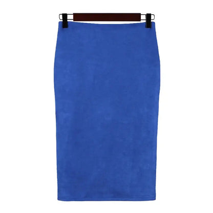 Sexy Multi Color Suede Midi Pencil Skirt Women 2024 Fashion Elastic High Waist Office Lady Bodycon Skirts Saias - J&M Cheap Store