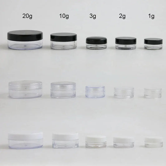 50 x 1g 2g  3g  10g  20g High Quality Empty Transparent PS Cream Jar With Three Plastic Cap Cosmetic Make Up Containers J&M Cheap Store