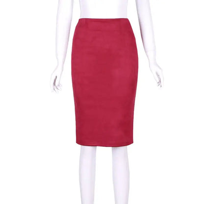 Sexy Multi Color Suede Midi Pencil Skirt Women 2024 Fashion Elastic High Waist Office Lady Bodycon Skirts Saias - J&M Cheap Store