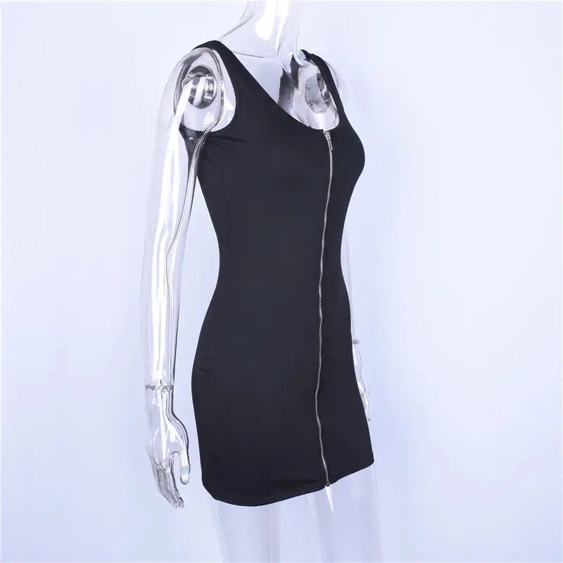 Hugcitar sleeveless V-neck zipper backless sexy bodycon mini dress 2019 summer women fashion black party clothes - J&M Cheap Store