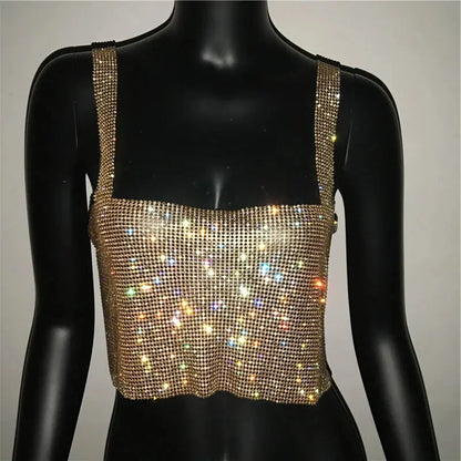 2023 Glitter Nightclub Backless Rhinestone Tank Top Women Sexy Metal Crystal Diamonds Sequined Night Club Party Wear Crop Top J&M Cheap Store