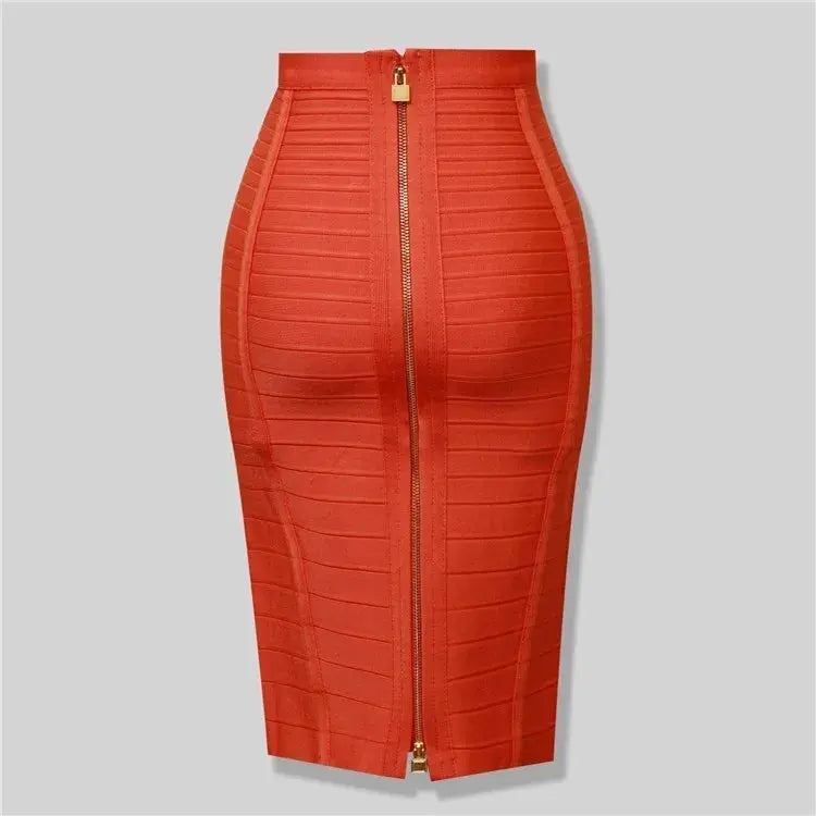 13 Colors Plus Size XL XXL 58cm Women Sexy Zipper Black Blue Orange Red Rayon Bandage Skirt 2024 Designer A Line Skirt Faldas - J&M Cheap Store