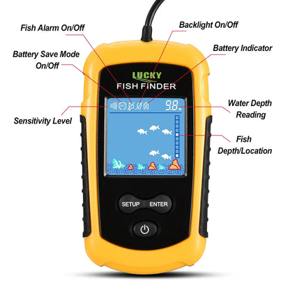 FFC1108-1 Alarm 100M Portable Sonar Fish Finders 45 degrees Sonar Coverage Echo Sounder Alarm Transducer Lake Sea Fishing J&M Cheap Store