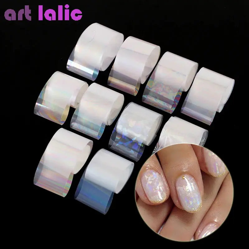 10 Rollen Nagelkunst Galaxy Folie Set, Transparente Holographische Transferfolie, Laser Starry Sky Aufkleber Maniküre Set J&M Cheap Store