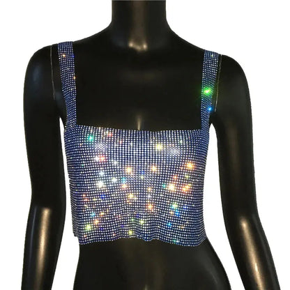 2023 Glitter Nightclub Backless Rhinestone Tank Top Women Sexy Metal Crystal Diamonds Sequined Night Club Party Wear Crop Top J&M Cheap Store