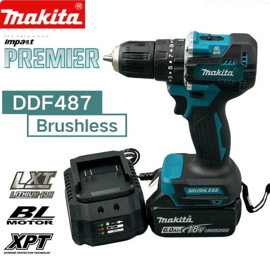 Makita DDF487 Screwdriver Cordless Percussion Drill 18V Electric Variable Speed Brushless Motor Impact Power Tools Power Drill - J&M Cheap Store