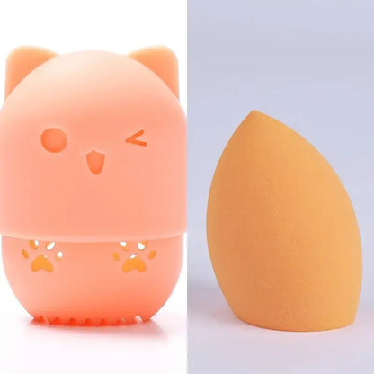 Colorful Cat  Portable Powder Puff Holder Sponge Make Up Drying Cases Soft Silicone Cosmetic Sponge Boxs Holder with Beauty Eggs J&M Cheap Store