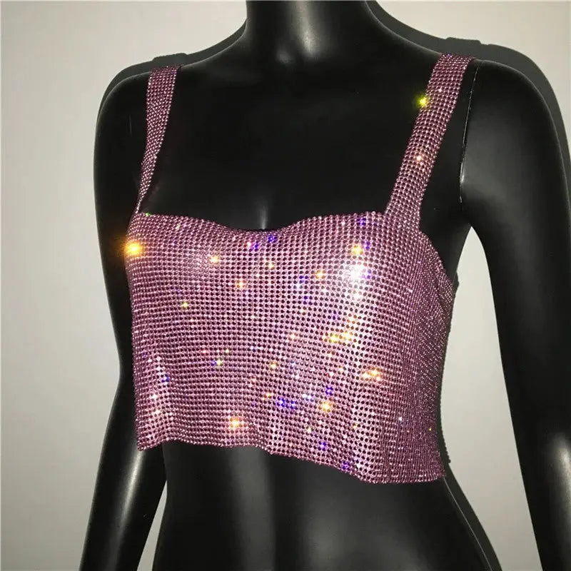 2023 Glitter Nightclub Backless Rhinestone Tank Top Women Sexy Metal Crystal Diamonds Sequined Night Club Party Wear Crop Top J&M Cheap Store