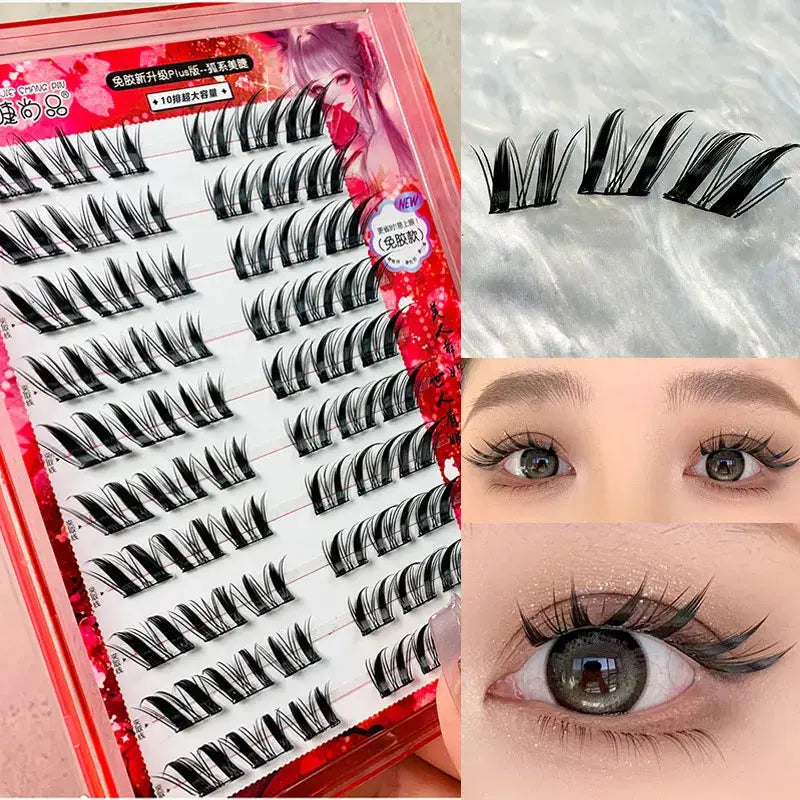 Glue-free and Make-up-free False Eyelashes 5D Fox False Eyelashes Self-adhesive Individual Eyelashes Dense Curls Eye Lashes J&M Cheap Store