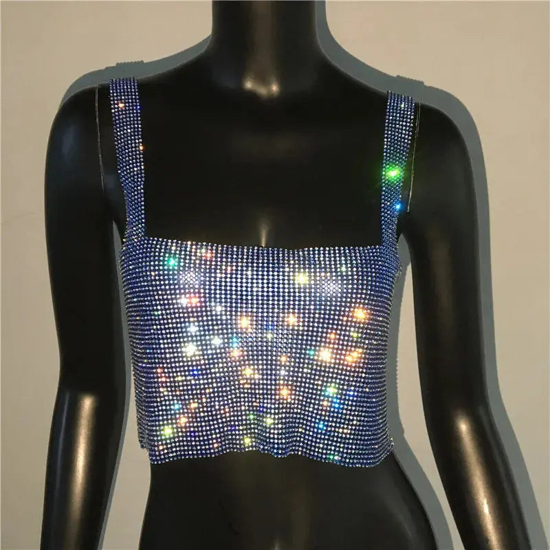 2023 Glitter Nightclub Backless Rhinestone Tank Top Women Sexy Metal Crystal Diamonds Sequined Night Club Party Wear Crop Top J&M Cheap Store