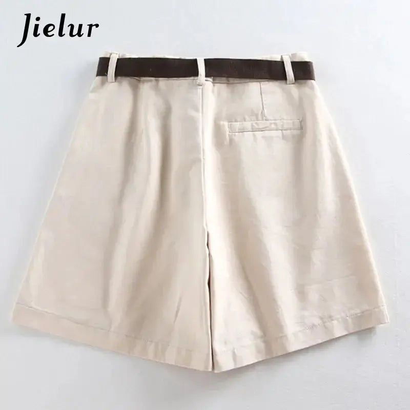 Jielur Shorts All-match 4 Solid Color Sashes Casual Shorts Women A-line High Waist Slim Short Femme Chic S-XXL Ladies Bottom - J&M Cheap Store