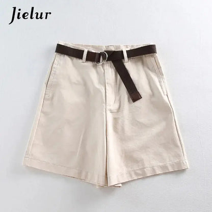 Jielur Shorts All-match 4 Solid Color Sashes Casual Shorts Women A-line High Waist Slim Short Femme Chic S-XXL Ladies Bottom - J&M Cheap Store