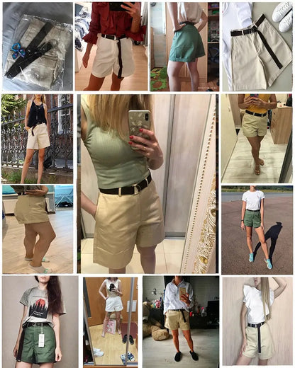 Jielur Shorts All-match 4 Solid Color Sashes Casual Shorts Women A-line High Waist Slim Short Femme Chic S-XXL Ladies Bottom - J&M Cheap Store