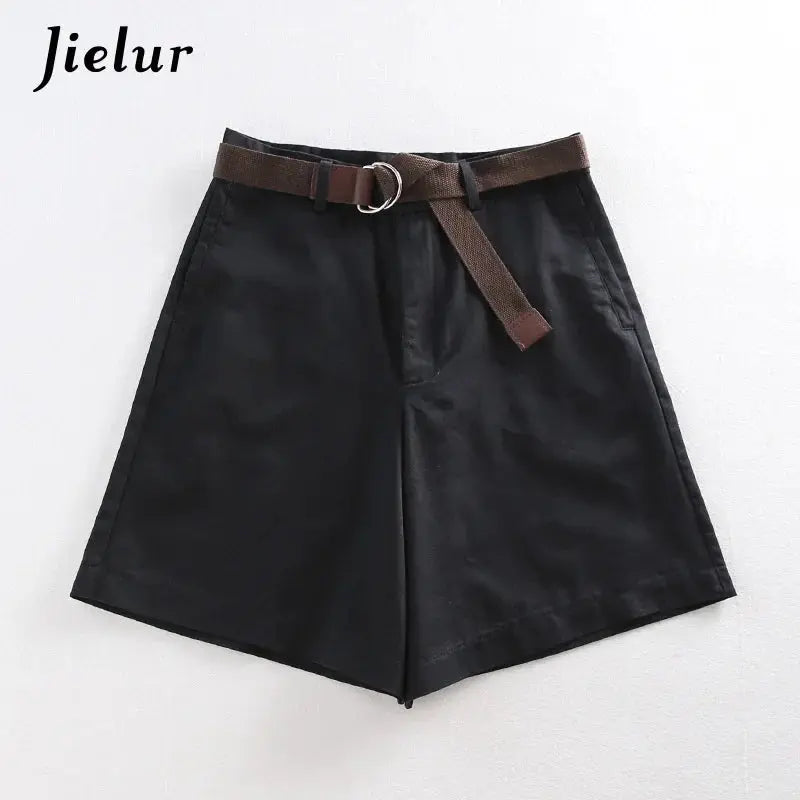 Jielur Shorts All-match 4 Solid Color Sashes Casual Shorts Women A-line High Waist Slim Short Femme Chic S-XXL Ladies Bottom - J&M Cheap Store