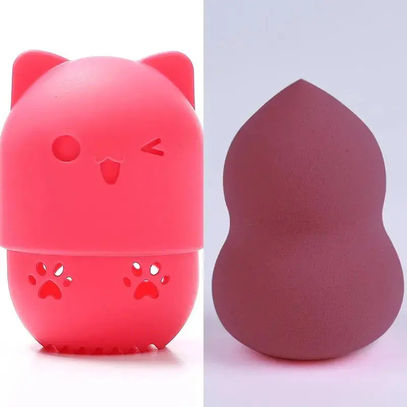 Colorful Cat  Portable Powder Puff Holder Sponge Make Up Drying Cases Soft Silicone Cosmetic Sponge Boxs Holder with Beauty Eggs J&M Cheap Store