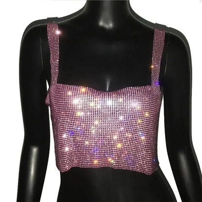 2023 Glitter Nightclub Backless Rhinestone Tank Top Women Sexy Metal Crystal Diamonds Sequined Night Club Party Wear Crop Top J&M Cheap Store