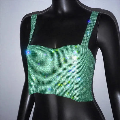 2023 Glitter Nightclub Backless Rhinestone Tank Top Women Sexy Metal Crystal Diamonds Sequined Night Club Party Wear Crop Top J&M Cheap Store