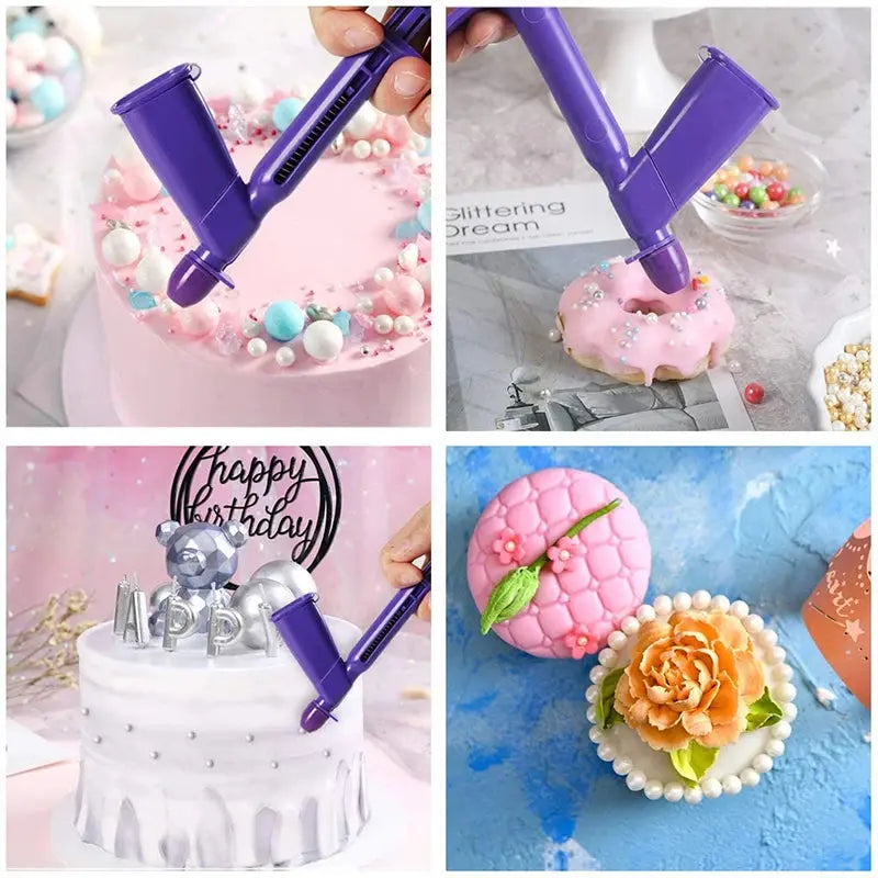 DIY Baking Tools Detachable Pearl Applicator with 4 Transfer Heads Cake Topper Pearl Gun Ball Applicator Meatball Coating Tool J&M Cheap Store