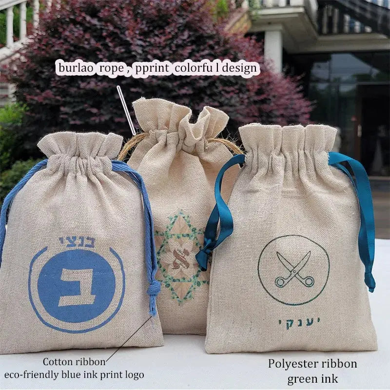 Natural Linen Ribbon Gift Bags 8x11cm 9x12cm 10x15cm 13x17cm 50pcs/Lot Jute Drawstring Dust Sack Jewelry Pouch J&M Cheap Store